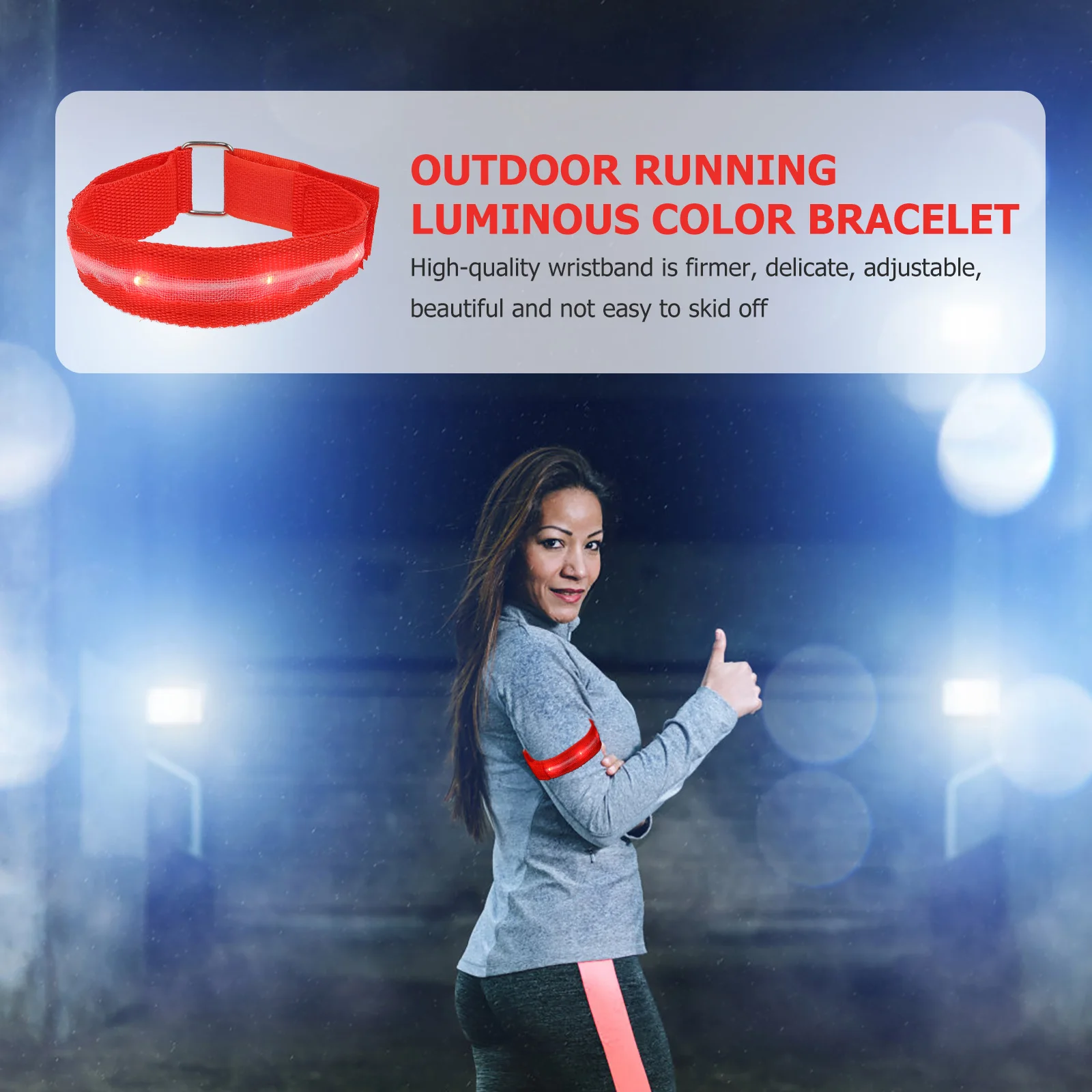 1pc Bracelet de course lumineux lumière LED ceinture de poignet brassard de sécurité réglable pour la course de nuit cyclisme Sports de plein air rouge