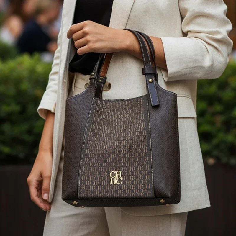 CH Light Luxury Maillard Tone Monogram Print Women's Tote Bag - Large-Capacity Multifunctional Stylish Handbag image 3