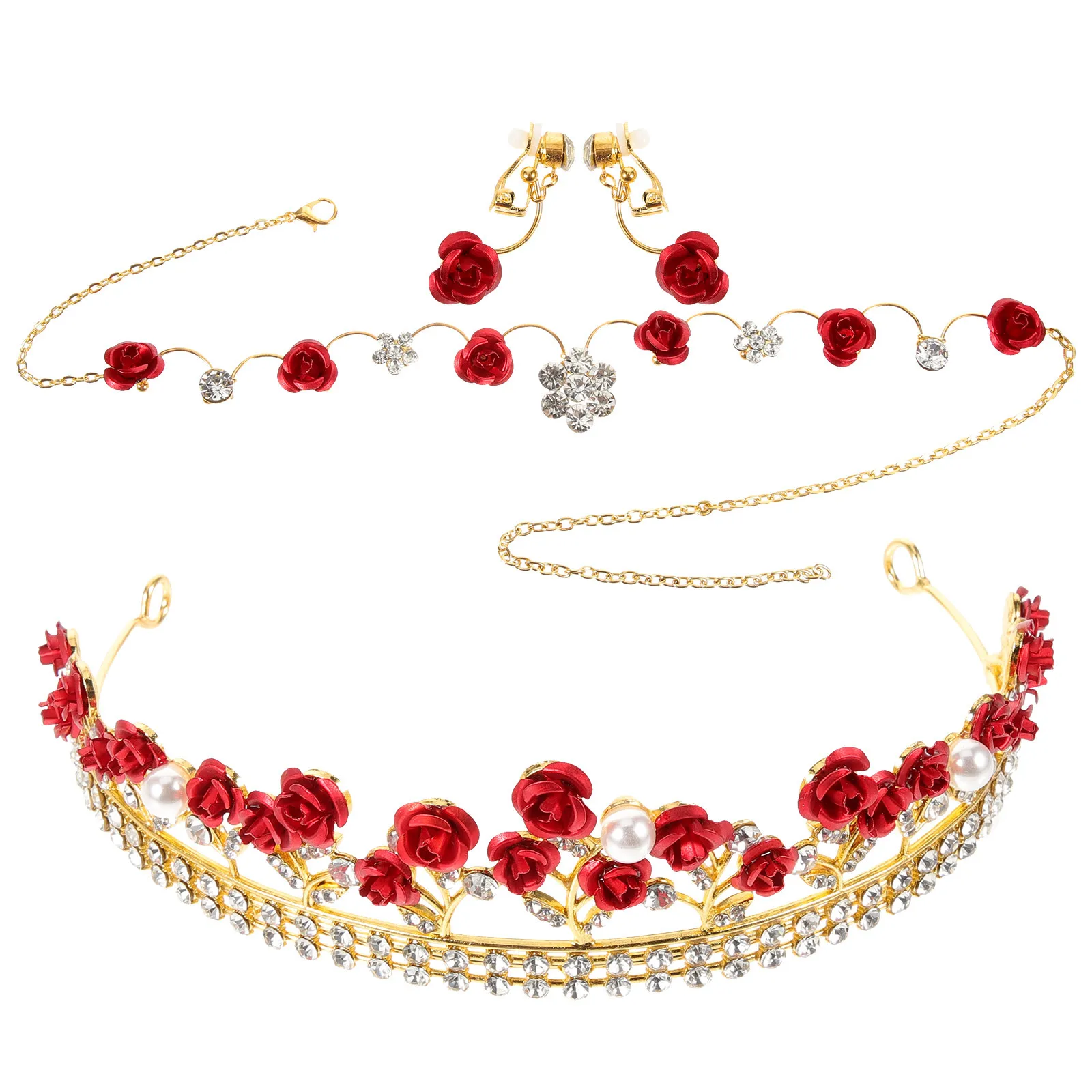 

1 set Crown Headwear Set Red Hair Crown For Party Birthday Celebration Jewelry Decor Headdress