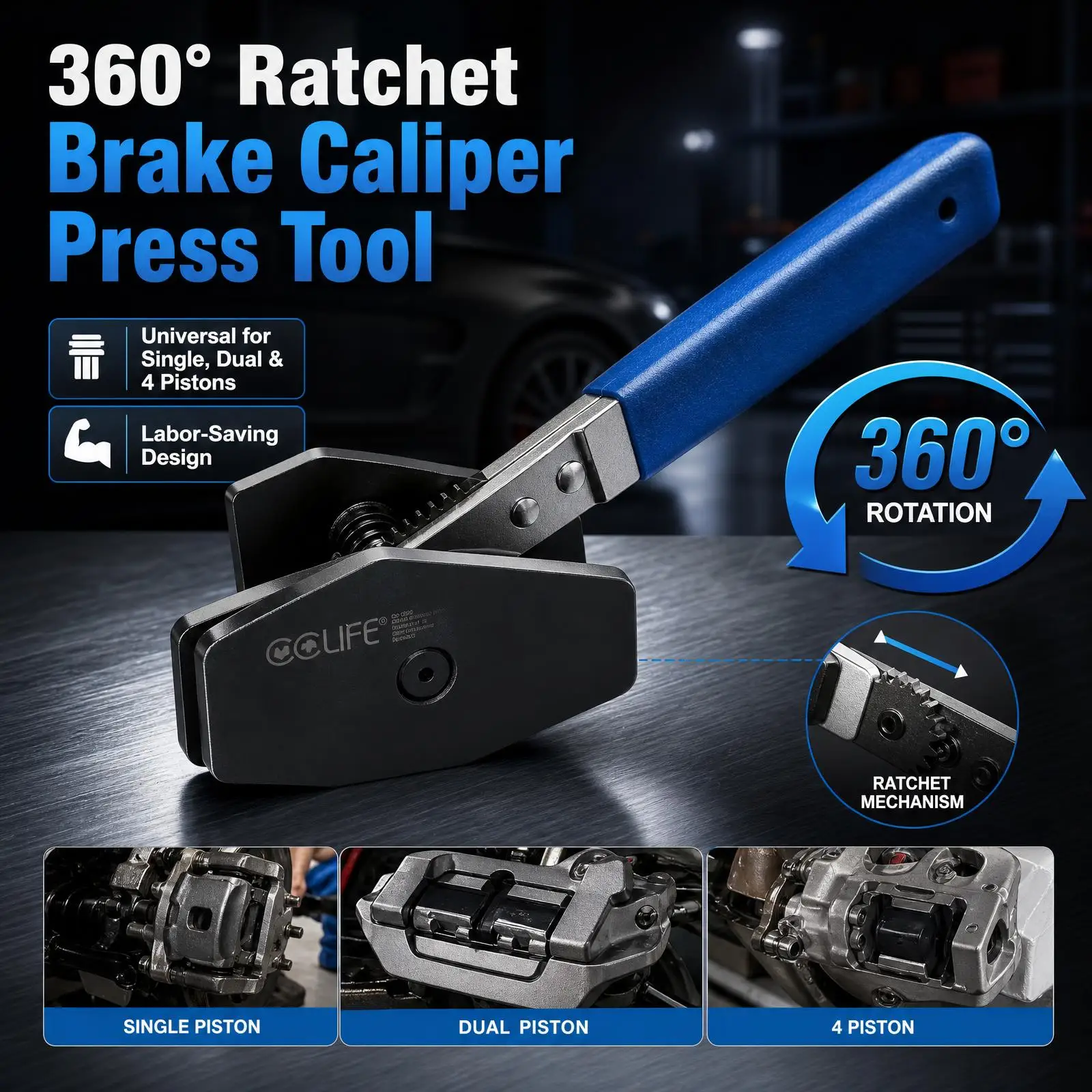 360 °   Bremssattel-Presswerkzeug Ratschen-Bremssattel-Schraubenschlüssel Bremssattel-Kompressions-Spreizwerkzeug Einzel-, Doppel- und Vierfachkolben-Montagewerkzeug