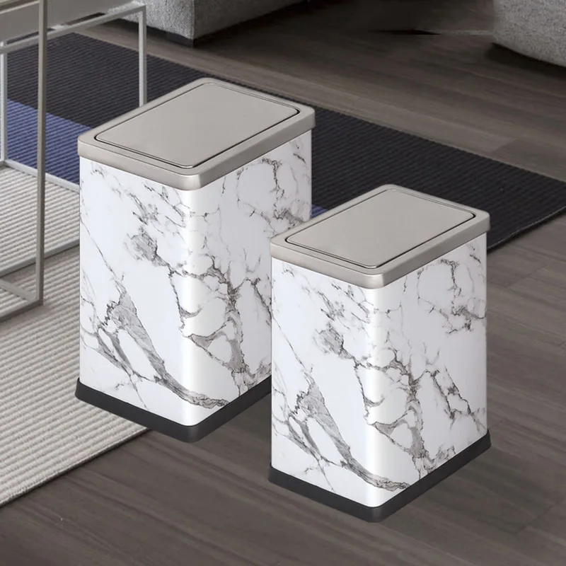 

Waste Bin Cheap Nordic Cover Marbling Girl Organizer Self Sealing Metal Cubo De Basura Household Accessories Bins