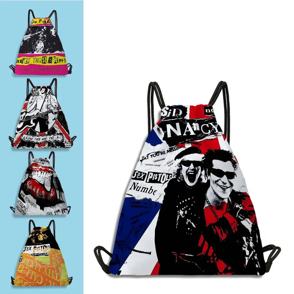 Plecak ze sznurkiem z nadrukiem zespołu rockowego S-Sex P-Pistols, przenośna torba do przechowywania na plażę, do ćwiczeń, na sport i różne drobiazgi, torba materiałowa.