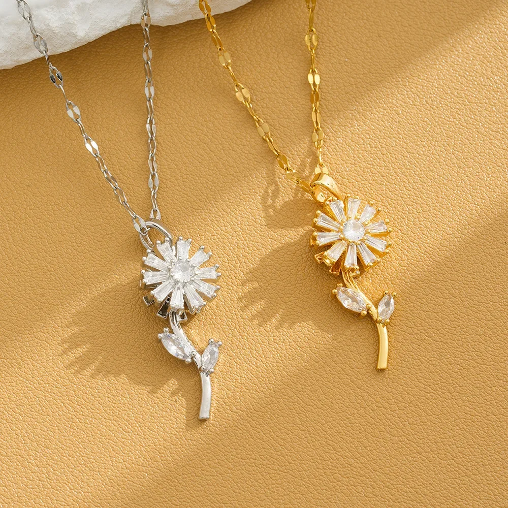 

The latest best-selling rotating sunflower titanium steel women's necklace in 2025, simple and elegant, does not fade