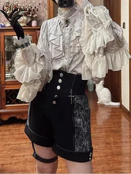 Gothic Style Silver Shirt Spring and Autumn New Fashion Bat Sleeve Loose Long Sleeve Blouse Lolita Retro Court Style Women's Top