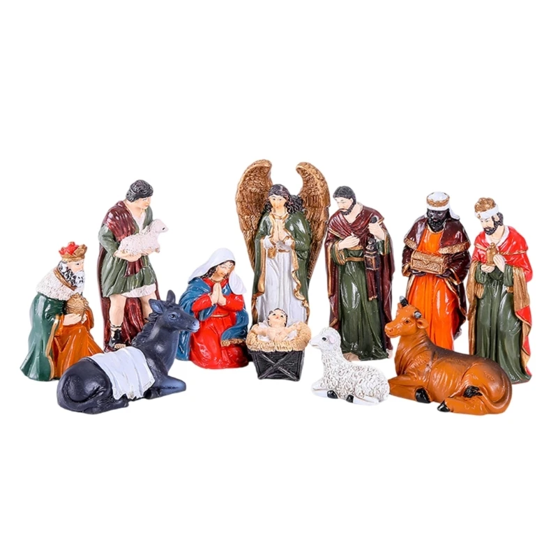 

Christmas Nativity Scene Set Resins Holy Family Figurines Holiday Religious Tabletop Decoration Collectible Ornaments