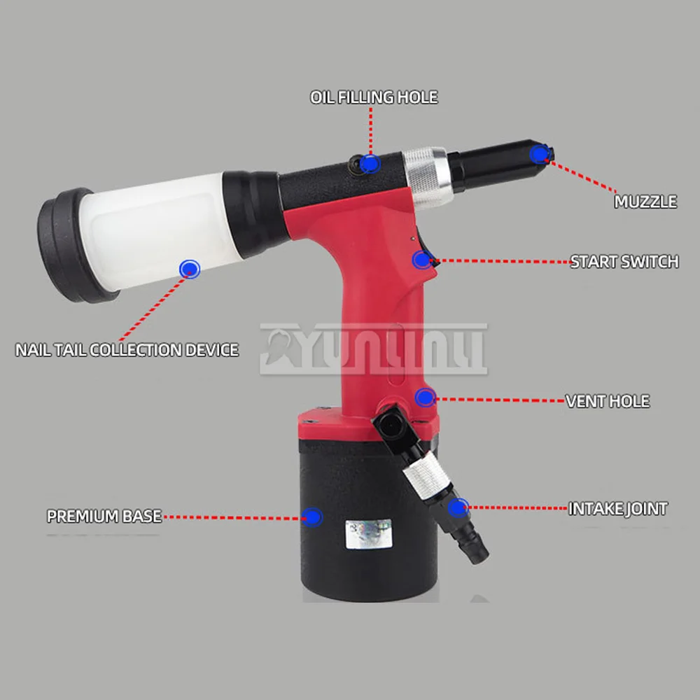 Automatic Self-priming Pneumatic Rivet Nut Guns Stainless Steel Core Blind Rivet Puller Nail Gun Repair Tool 2.4/3.2/4.0/4.8mm
