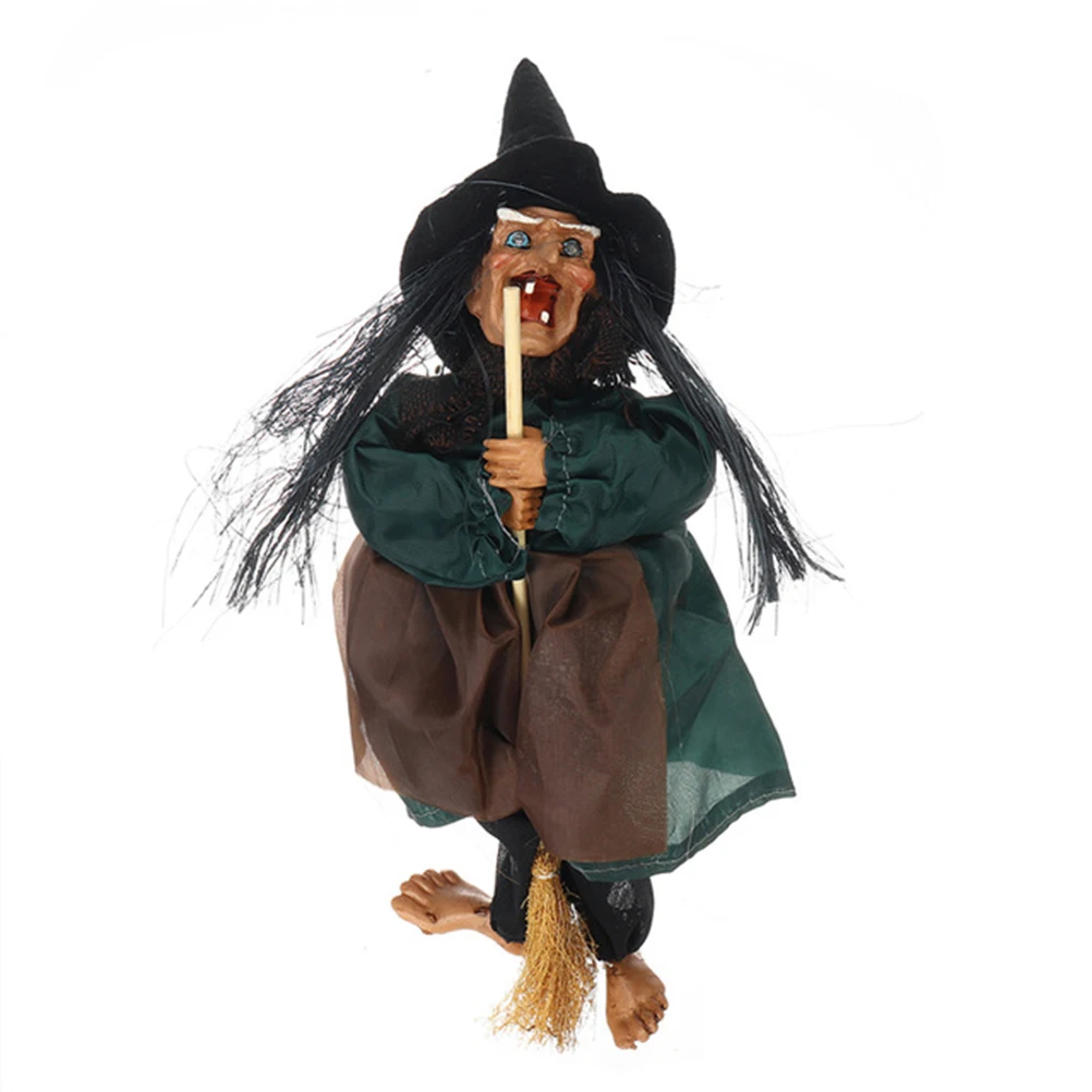 

Halloween Hanging Witch Pendant Voice Control Prop Animated Ghost Scary Riding Broom Wall Hanging Party Outdoor Home Decoration