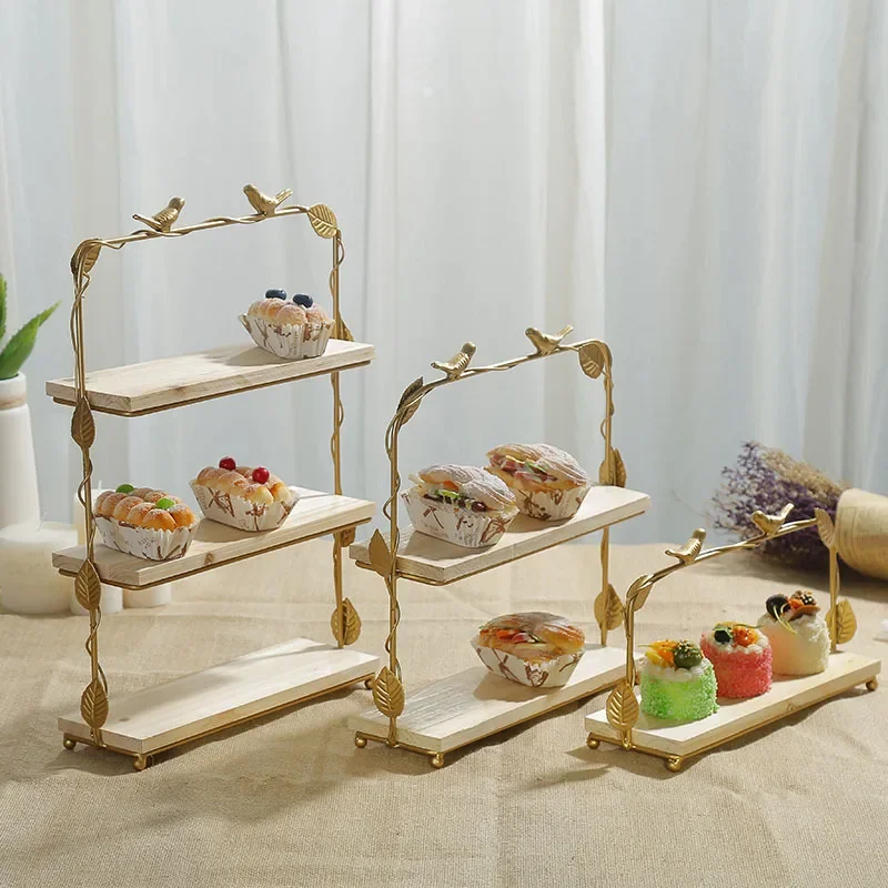 Forest Series Wooden Dessert Stand Display Rack Props and Decorations Nordic Wedding Iron Cake Rack Wooden Tray