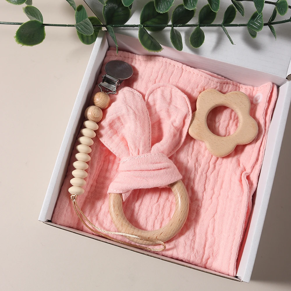 

2025 органический хлопок, подарочный набор для прорезывания зубов, комфорт, зажим для пустышки, реквизит для фотосъемки, заячье ухо для новорожденных