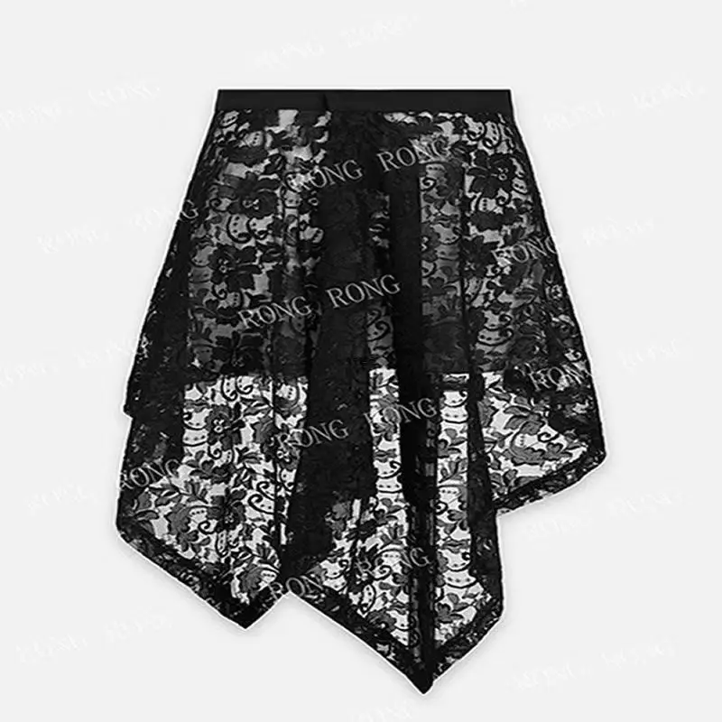 Soft Black Lace Waist Cincher Summer High Waist Flattering for Short Skirt Layering Irregular Hem Skirt Women Lightweight Daily