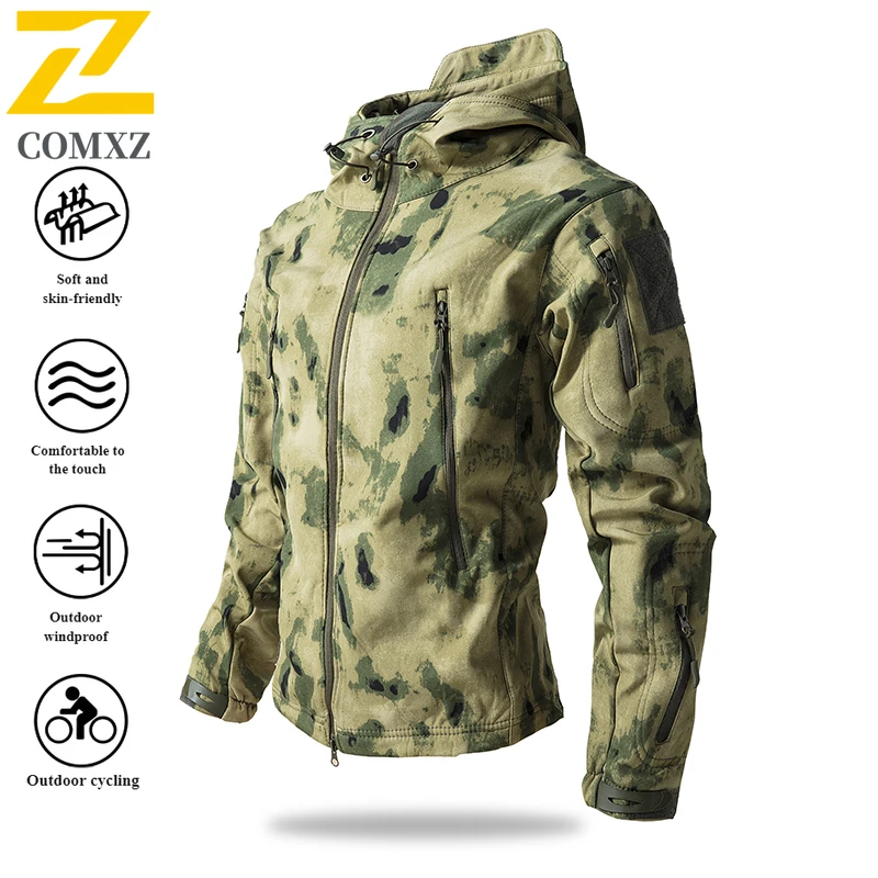

Men's Shark Skin Softshell Jacket Camo Fleece Lined Windproof Water-Resistant Solid Color Thermal Outdoor Coat for Autumn Winter
