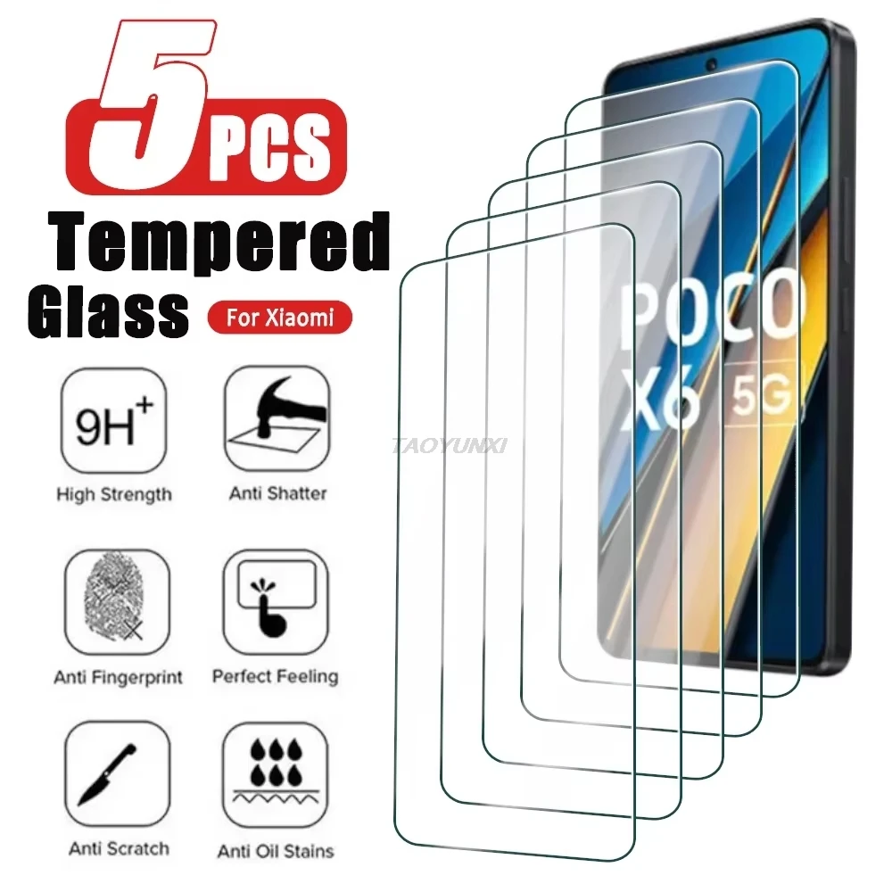 

5PCS Tempered Glass For POCO X7 Pro 5G F7 M7 X6 X5 X3 F6 F5 F4 F3 M6 M5S C85 C75 C71 C65 C61 Protective Glass Screen Protectors