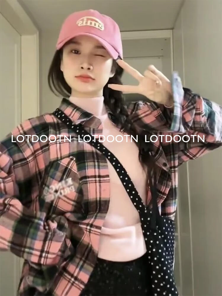 LOTDOOTN Vintage Plaid Long Sleeve Shirts Female Autumn Office Single Breasted Woman Blouse Fashion Casual Turn Down Collar Tops