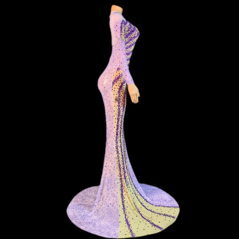 เพชรสีชมพูยาวเสื้อผ้าไนท์คลับบาร์ปาร์ตี้ SLIM FIT ชุดนักร้องรุ่น Catwalk จัดเลี้ยง PARTY Dresses สําหรับผู้หญิง Elegant PARTY