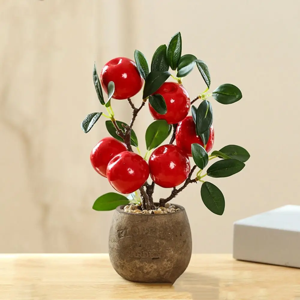 

Multicolor Artificial Fruits Bonsai Pomegranate Lemon Orange Grey Flowerpot Fruit Tree Potted Green Leaves Waterproof
