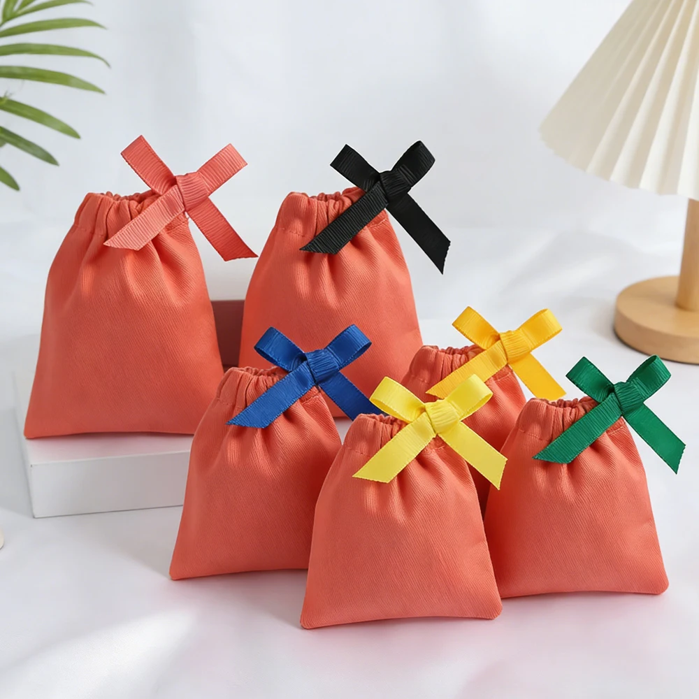 

20Pcs/Lot Cotton Jewelry Bag Ribbon Drawstring Small Pouches For Wedding Party Candy Bag Custom Logo Organizer Marige Gift Bag