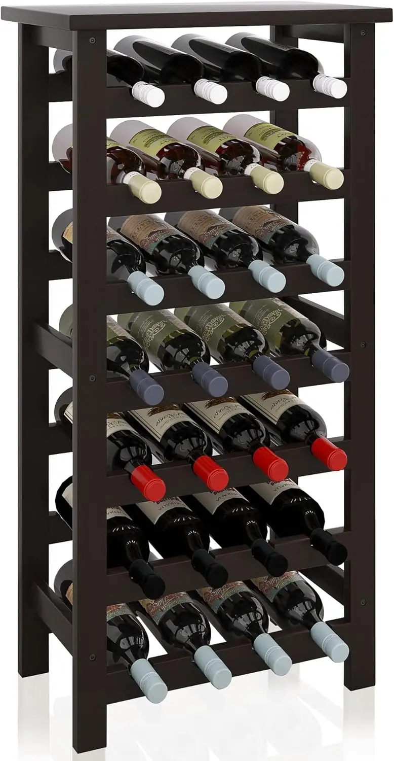 

28-Bottle Bamboo Wine Rack, 7-Tier Free Standing Storage Shelves for Kitchen, Pantry, Cellar, Bar (Black)