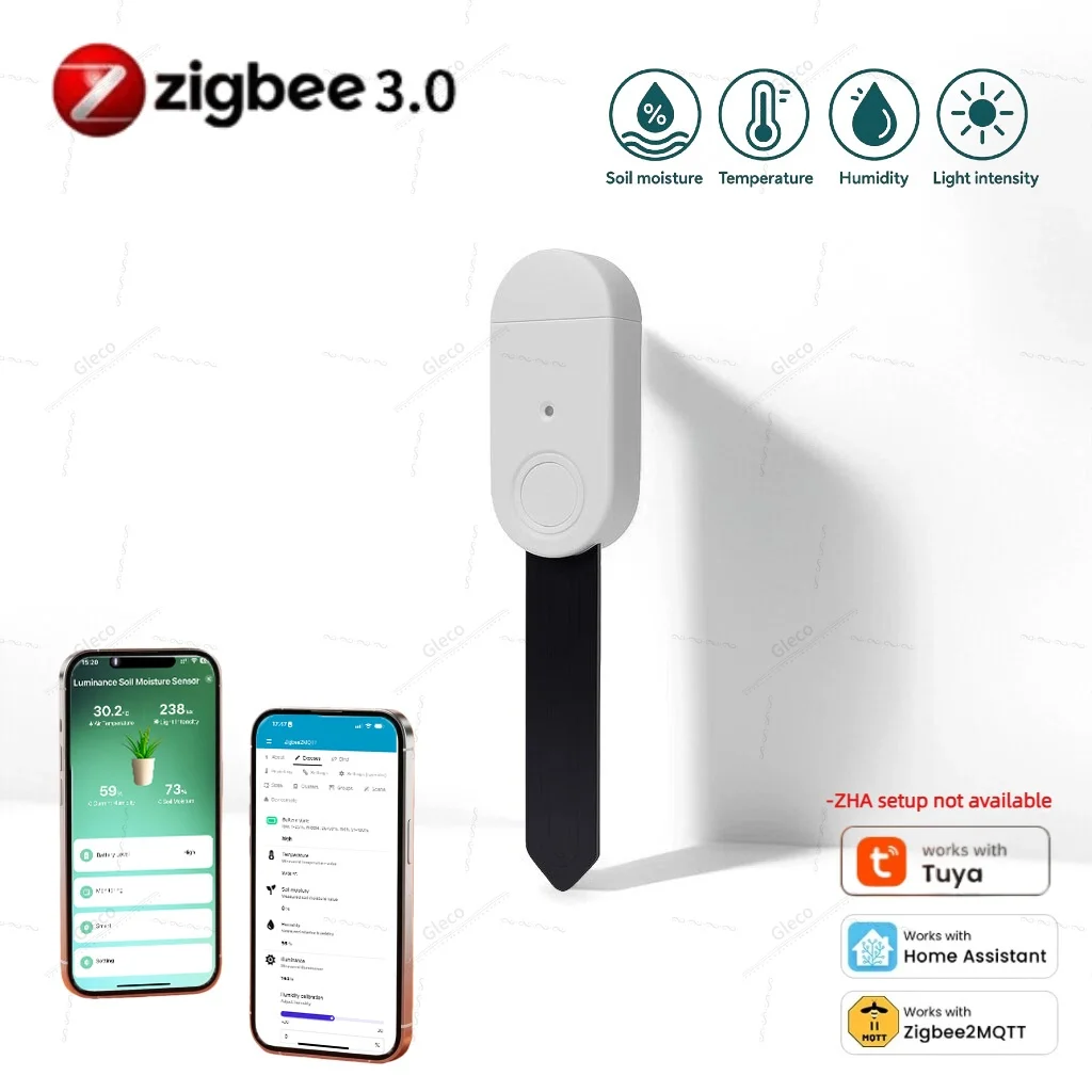 4in1 Zigbee Soil Moisture Temperature Humidity Sensor With Light Detection For Garden Irrigation Tuya Smart Life & Z2M Optional