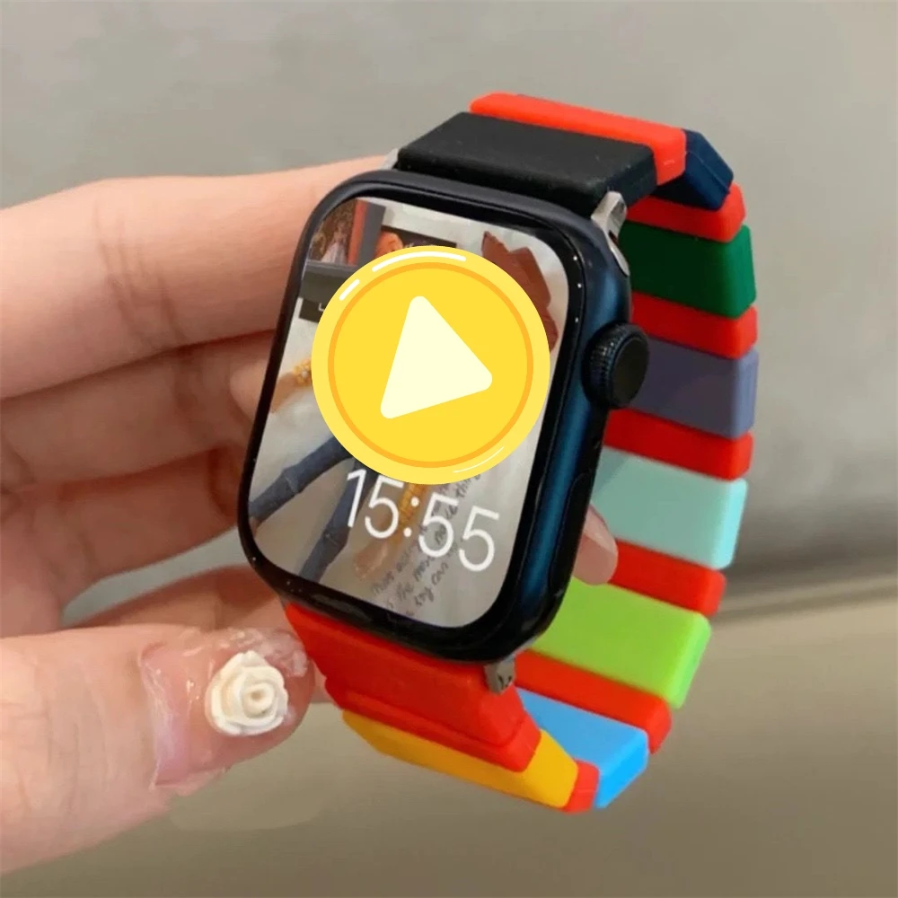 Cute Rainbow Color Block Elastic Sports Band For Apple Watch 9 8 7 6 5 4 3 2 SE Ultra Korea Strap For iWatch 41mm 49 45 42 40 38