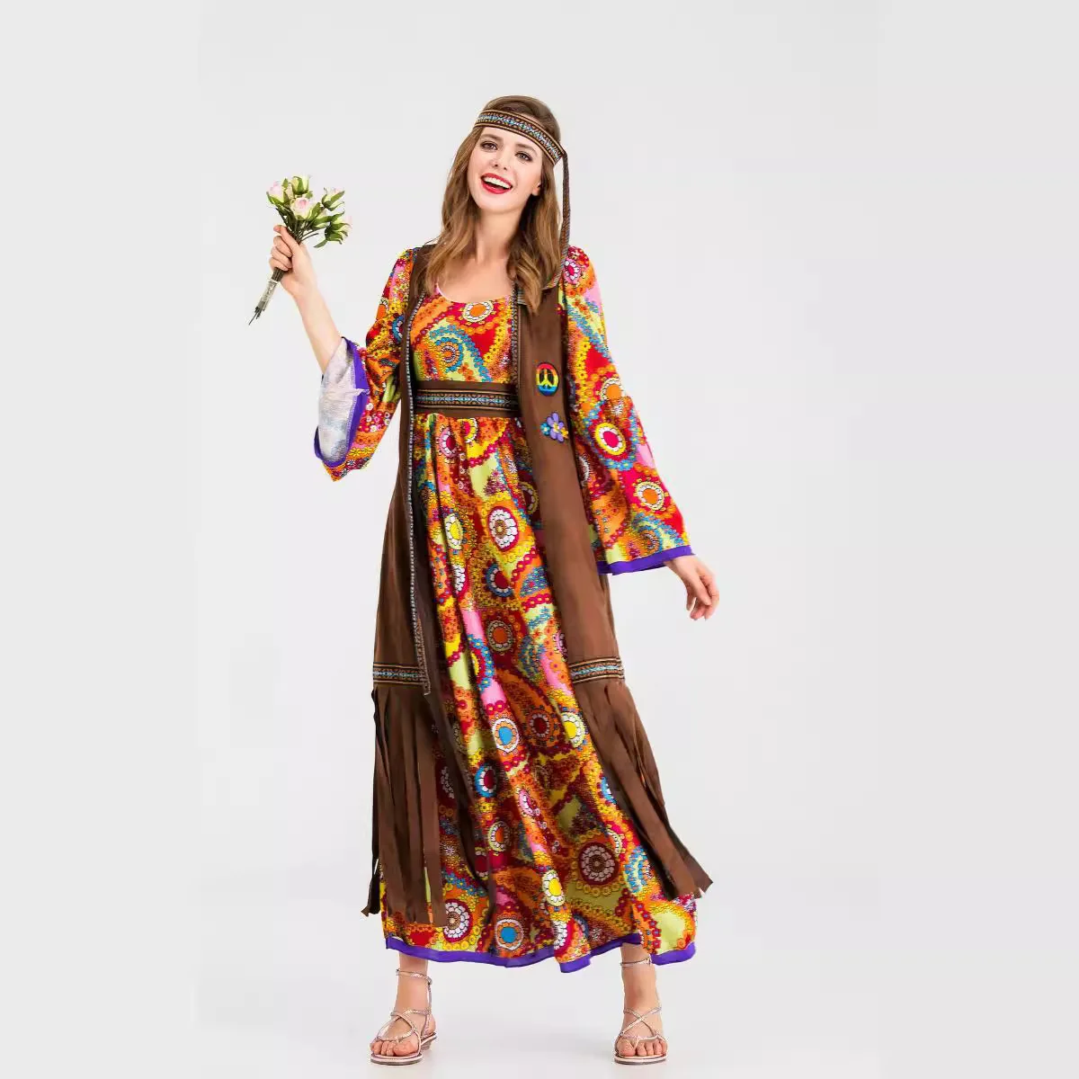 Costume d'halloween rétro Disco Hippie, vêtements de spectacle de Cosplay, Costume de scène ethnique pour femmes, saison de printemps, fabriqué en chine, nouvelle collection 2025