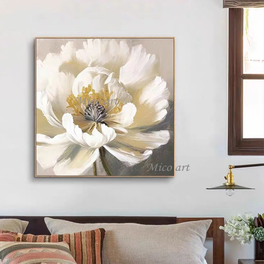 Large Abstract Acrylic Flower Hand Painted Drawing Canvas Artwork Wedding Decorative Piece Unframed Art Picture Floral Wall