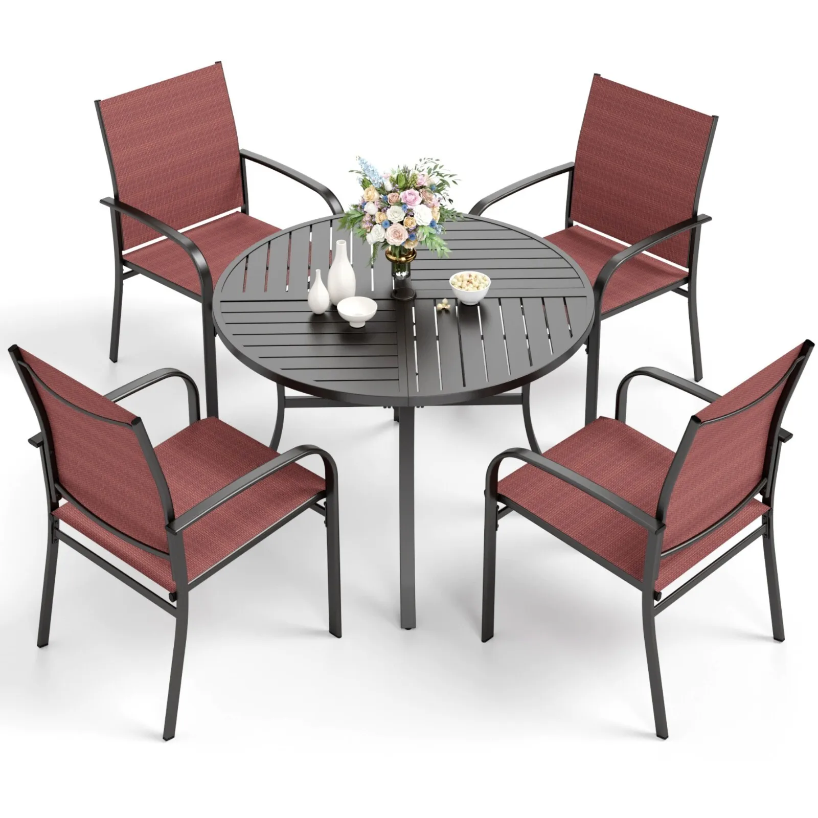 

5 Piece Outdoor Dining Set Patio Furniture Set Round Table for Garden