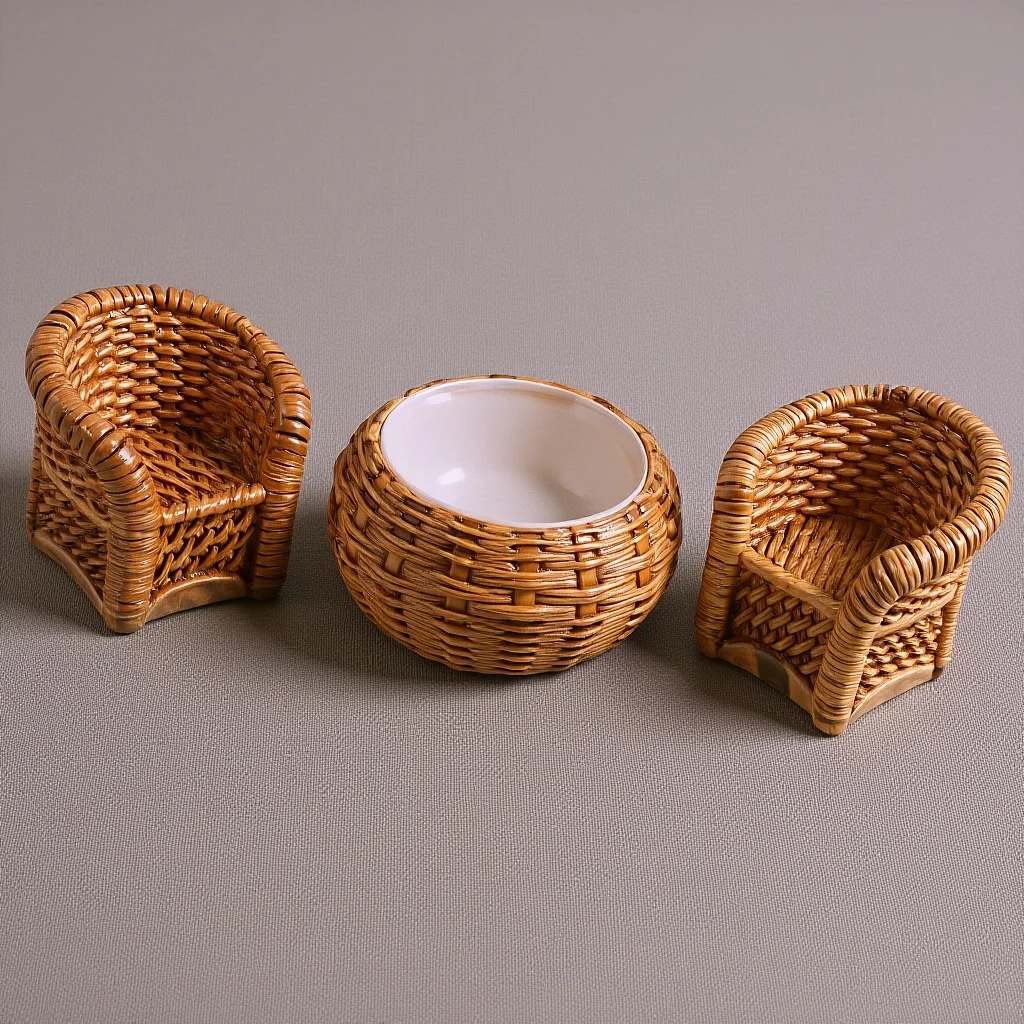 

1 Set Of Bamboo Woven Miniature Furniture Dollhouse Chair Table For Diy Craft Display Plastic Material Exquisite Simulation
