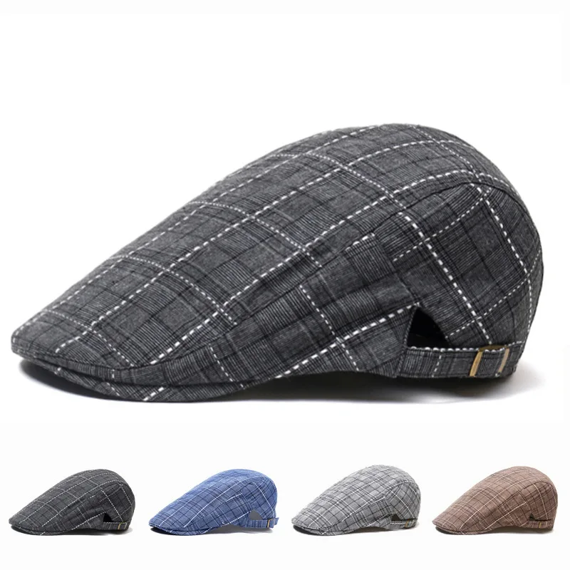 Hat Men\'s Spring/Summer Korean Trendy Duck Tongue Hat Forward Hat Checkered Baseball Hat Sunshade Beret Sun Hat