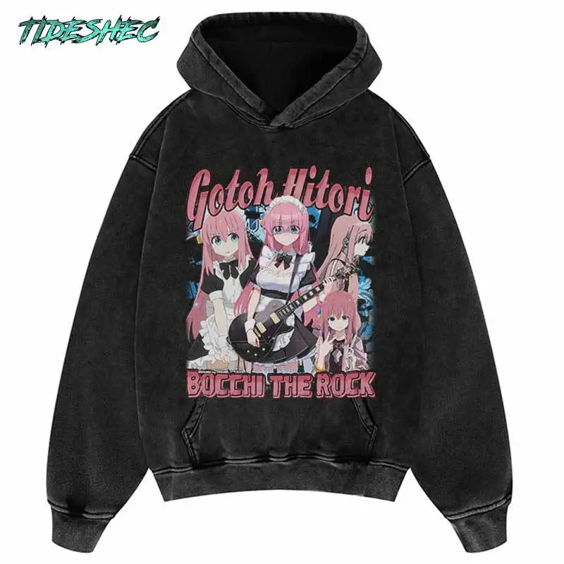 Vintage Oversized Hoodie Streetwear Japanese Anime Alphabet Cartoon Girl Hooded Sweatshirts 2024 Harajuku Punk Gothic Pullovers