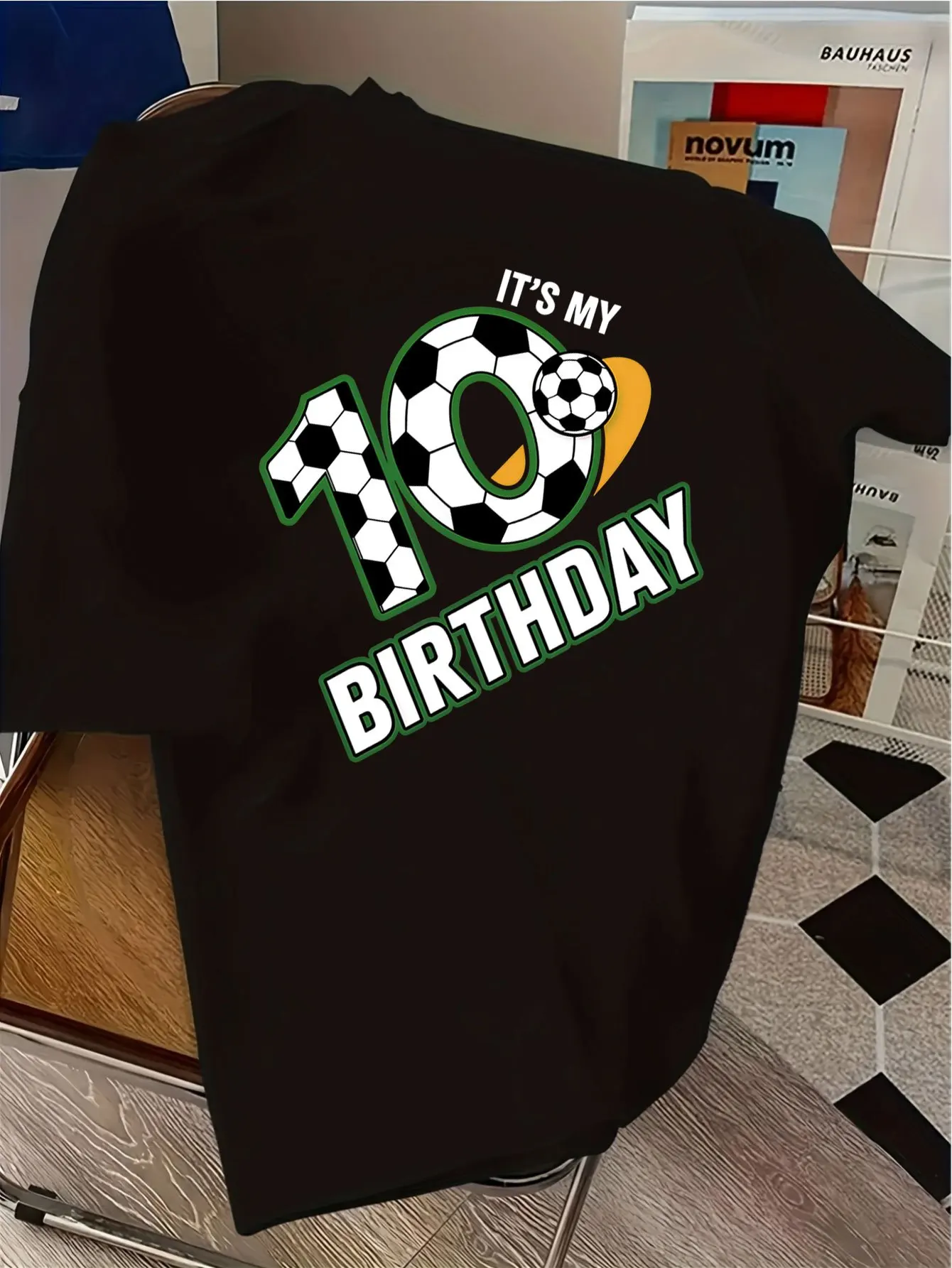 Kids Off White Cotton Tee It S My 10th Birthday Soccer Ball Pattern Number Ten Print Crew Neck Short Sleeve Football Party Tops