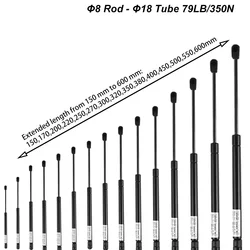 1PC 350N/79LB 150-600mm Universal Gas Strut Ball Socket Lift Support Car Hood and Hatch Lift Trunk Camper Shell DIY Tool Box