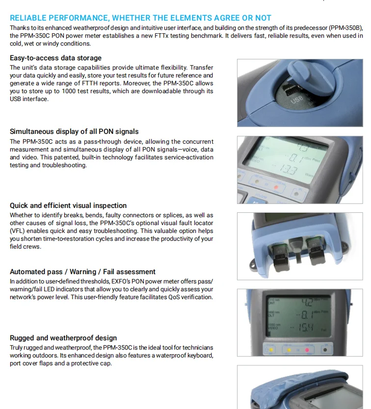 PPM 350C -PON Power Meter  handheld power meter on site testing genuine exfo fttx mode power meter