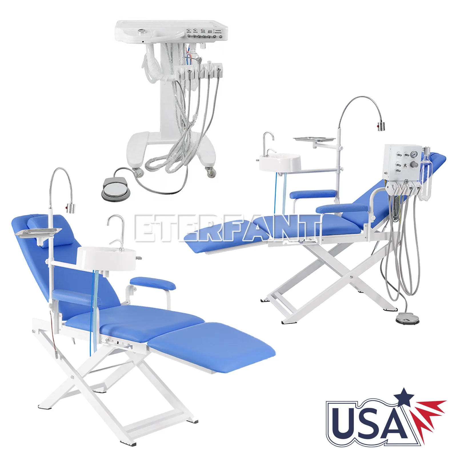 Enterfanta cadeira móvel ajustável dental/cadeira dobrável + turbina de ar/unidade de entrega móvel sistema carrinho tratamento trabalho compressor 4h