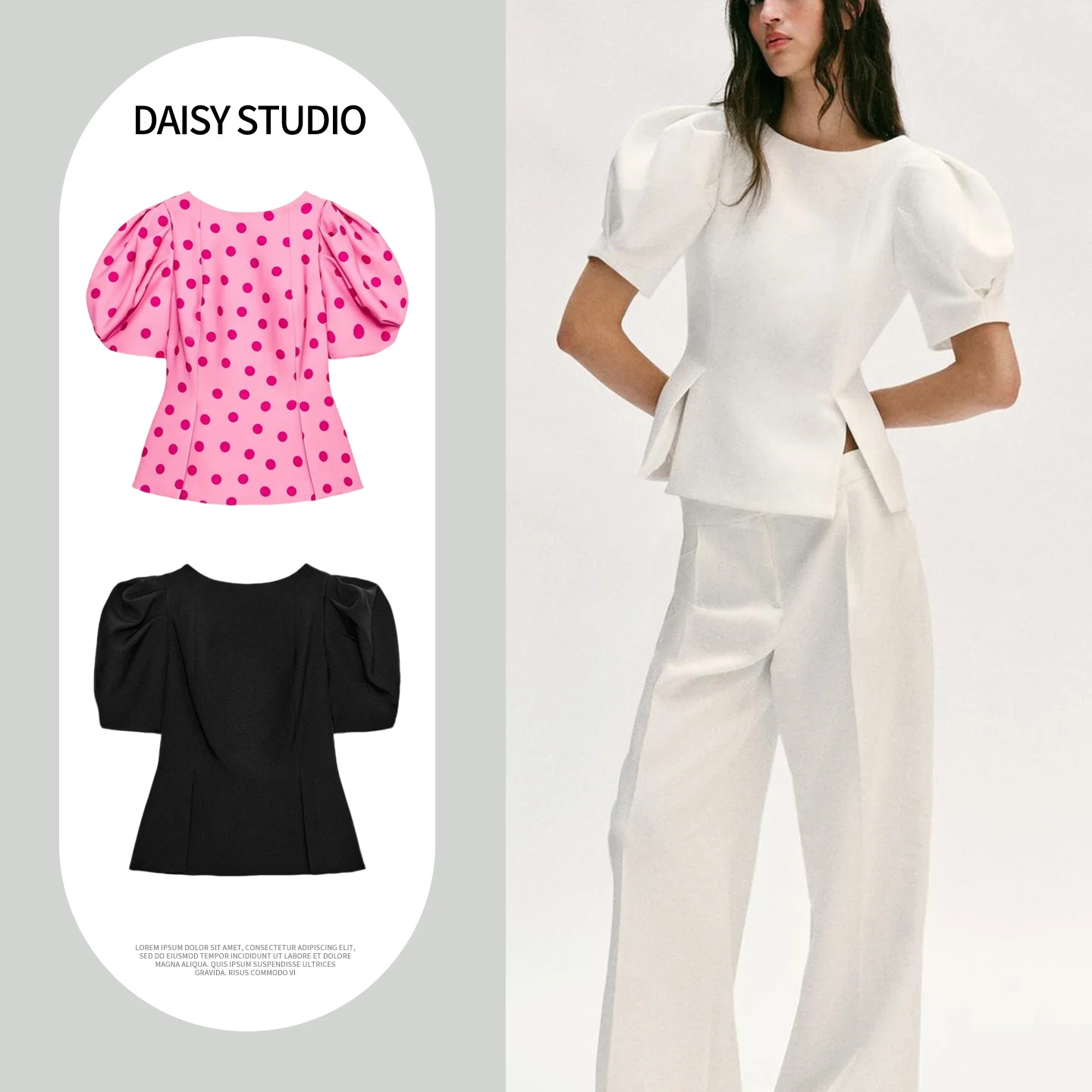 

Women's Casual Style Bubble Sleeve round Neck Short Sleeve Shirt Waist Cinched Short Top Summer New Arrival Polyester Fiber