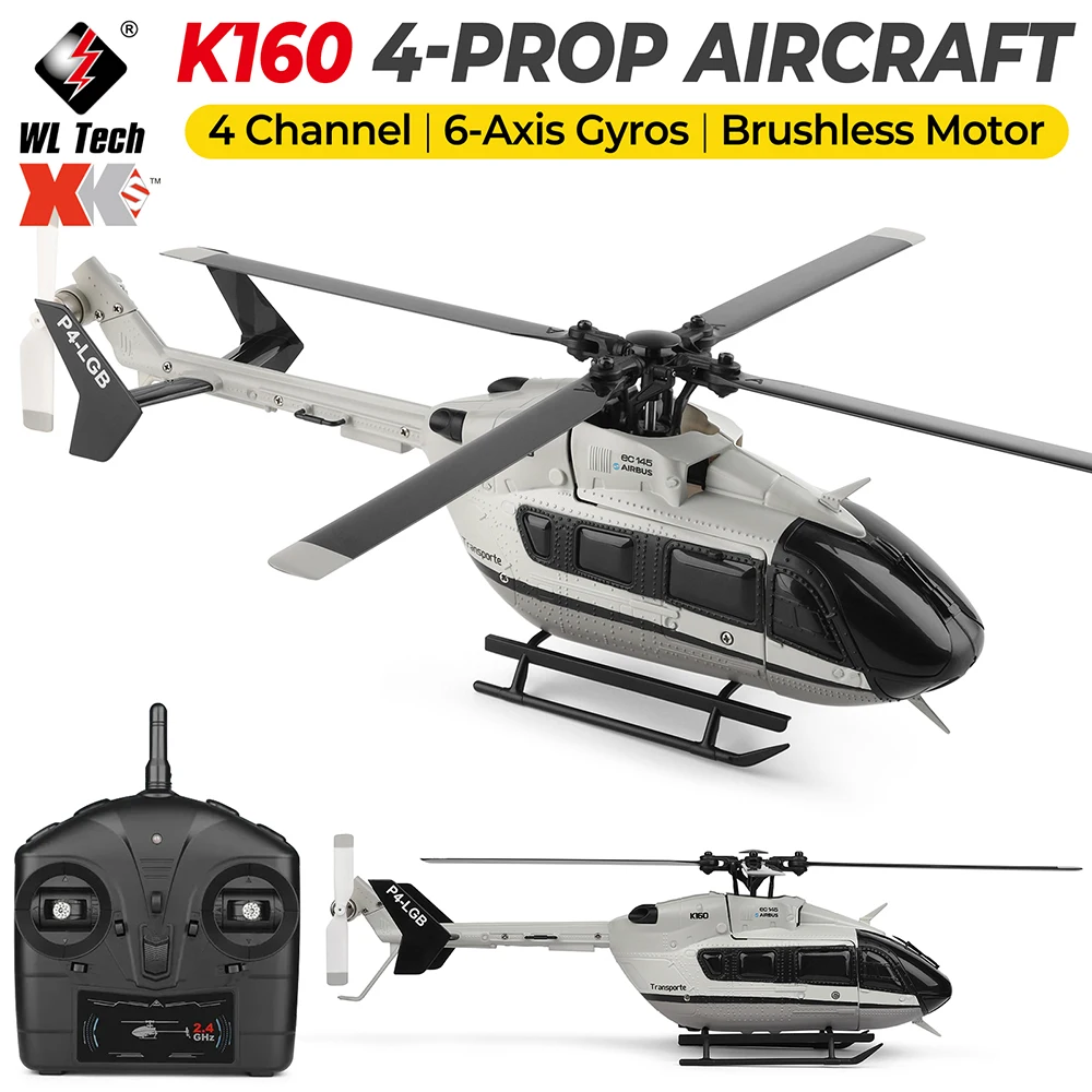 

New WLToys RC Helicopter K160 Brushless Motor Airplane 2.4GHz 4CH 6-axis Gyro EC-145 Model