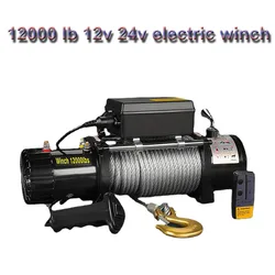 12000LBS 12V/24V Electric Winch For Steel Cable Car Trailer Ropes Towing Strap W/ Wireless Control ATV Truck Off Road