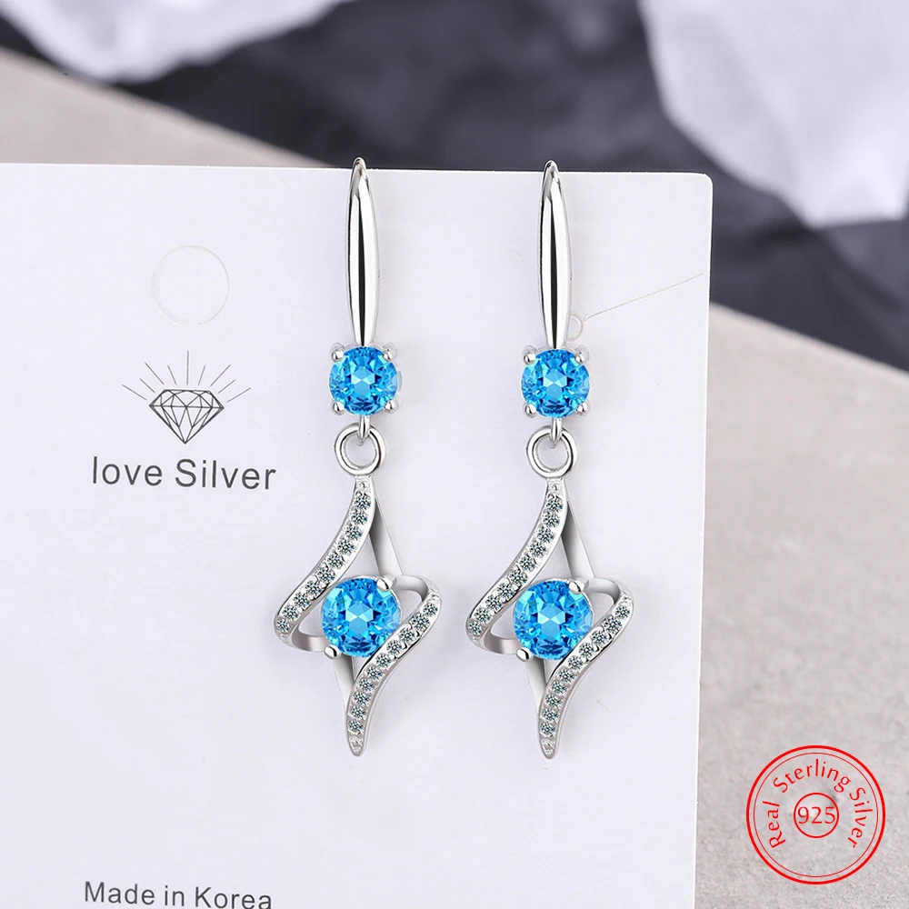 

Pure 925 Sterling Silver Zircon Crystal Jewelry Fashion Drop Earrings Lady New FQL25076