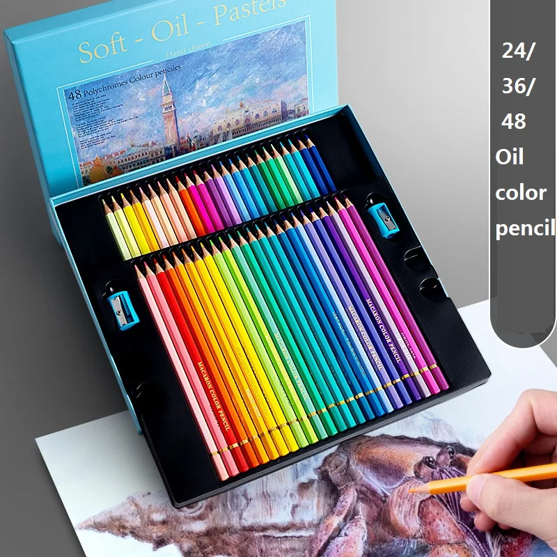 Imagem -02 - Óleo à Base de Lápis Colorido Conjunto With Pencil Sharpener Madeira Soft Core Art Papelaria para Colorir Esboçar Sombreamento 24 Pcs 36 Pcs 48 Pcs