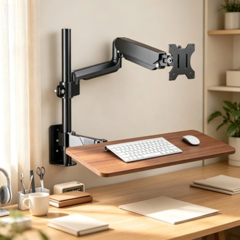 Wall‑Mount Monitor Arm Bracket Height‑Adjustable Rotatable Display Save Space Keyboard Tray Office Workstation Hardware Fitting