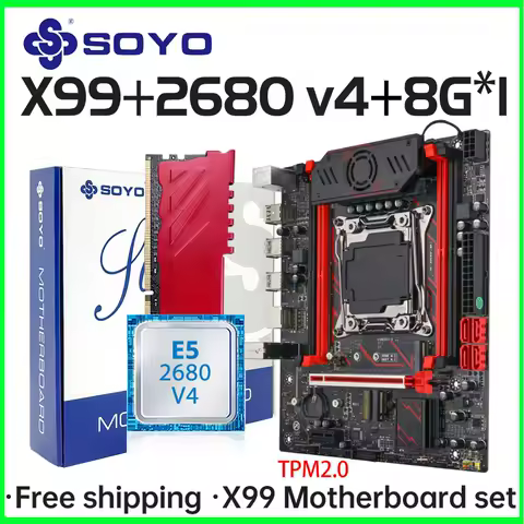 SOYO X99 C612chip Gaming Motherboard Set with Intel Xeon E5 2680 V4 CPU DDR4 ECC 8G*1 2133MHz RAM M.2 NVME for Desktop PC TPM2.0