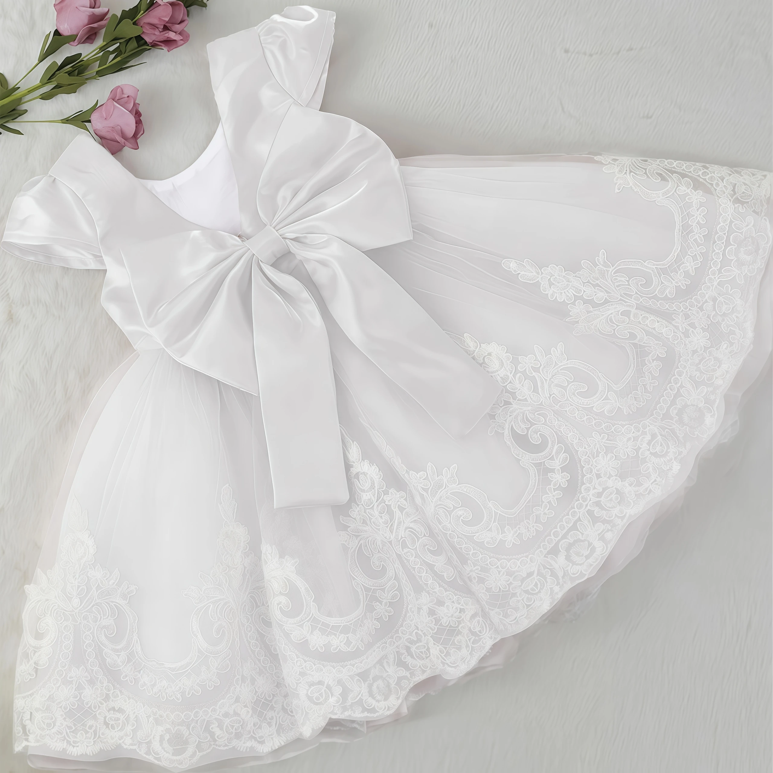 Summer Toddler Baby Girls Party V Back Dress With Headwear For Bridesmaid Wedding 1 Year Birthday Formal Baptism Infant Gowns