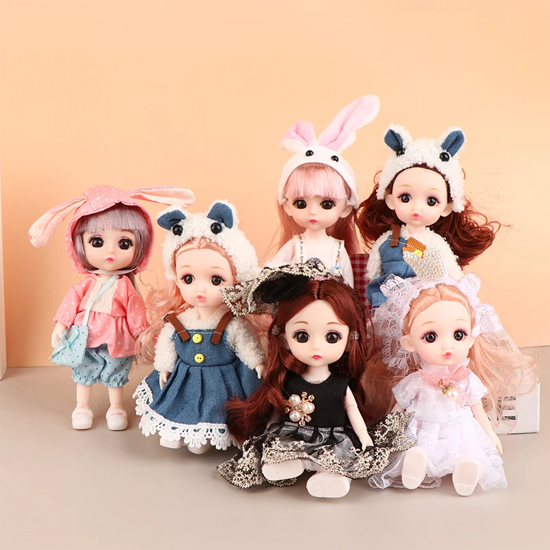 16cm Mini Princess Doll Movable Joint Doll 3D Big Eyes Beautiful DIY Doll With Clothes Dress Up 1/6 Fashion Lolita Doll Girl New