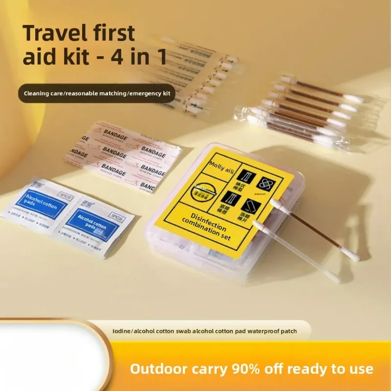 

Emergency Disinfection 4-Piece Set-Disposable Alcohol Wipes Waterproof Patches Povidone Iodine Swabs Outdoor First Aid Supplies