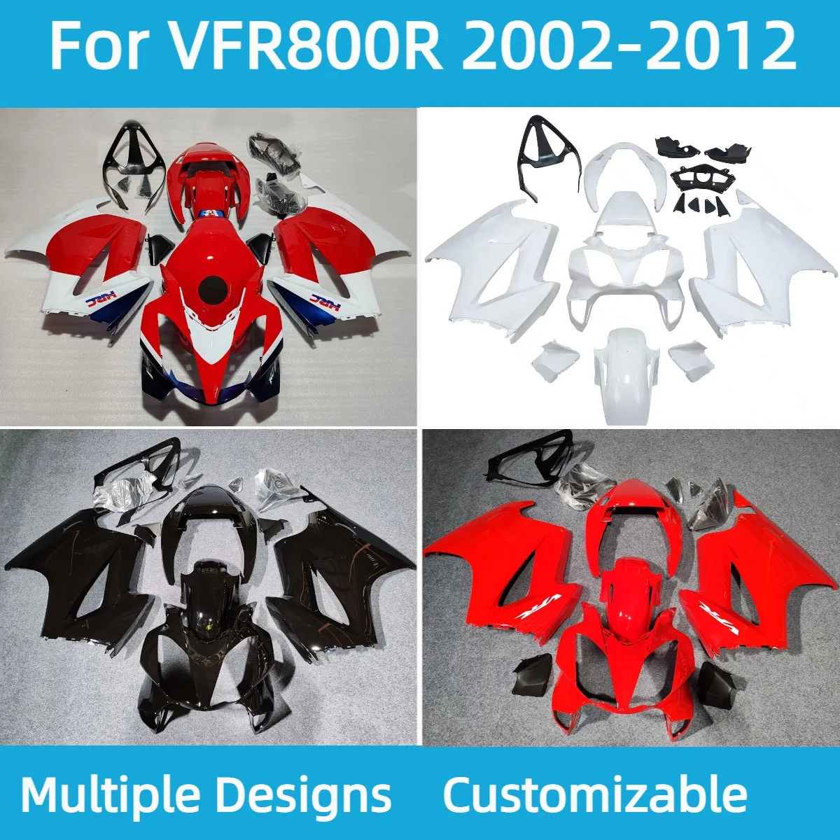 Fairing Set VFR800R 2002-2012 Motorcycle Fairings Kit Aftermarket Free Custom for HONDA VFR 800R 02-12