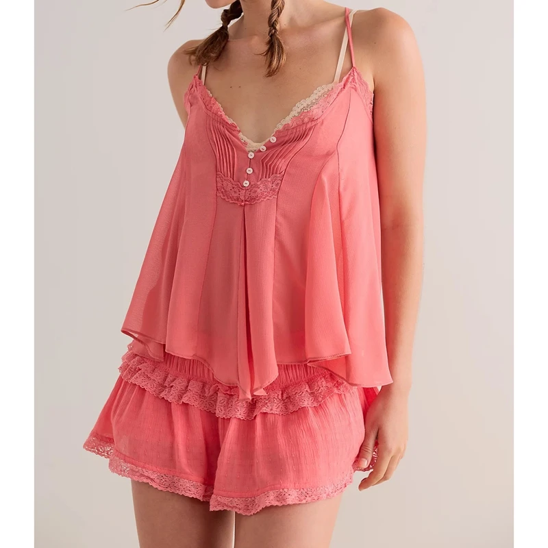 Women Tiered Ruffle Lace Trim Mini Skort, Ruched Flowy Low Rise Skirt With Built-In Shorts Summer Beach Casual Going Out Bottoms