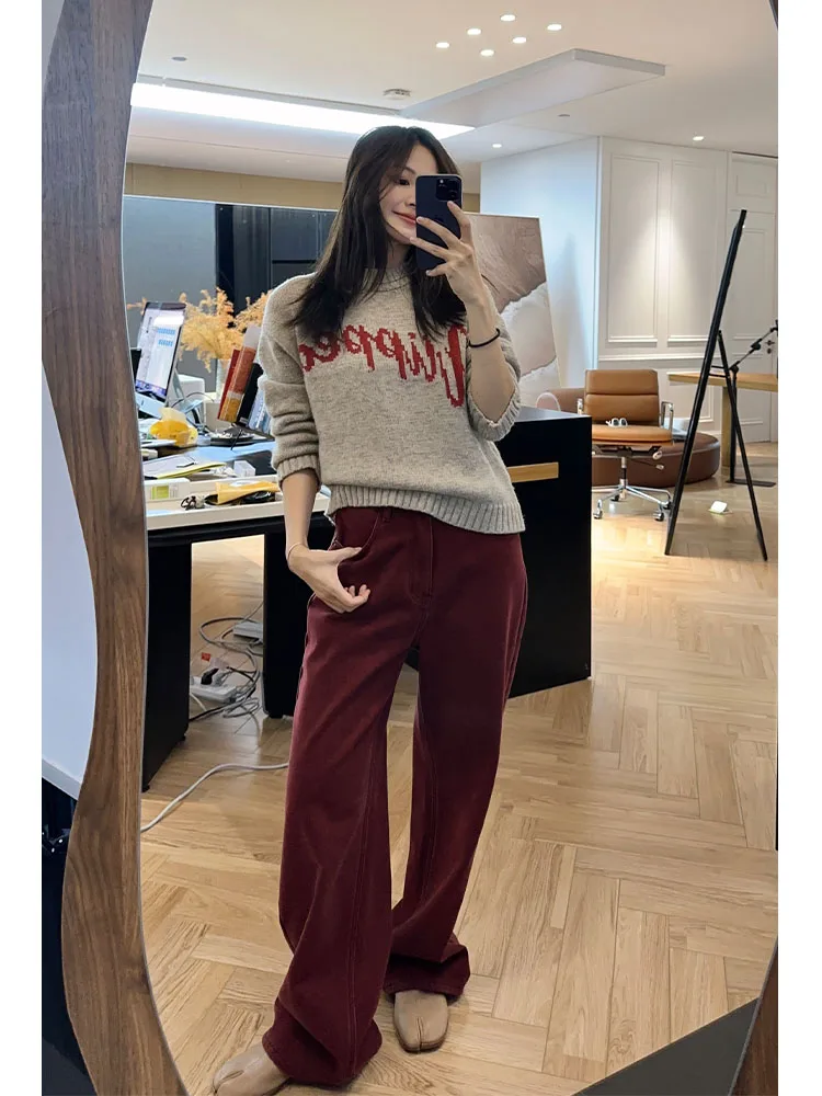 

Джинсы Meiyang Blaberry Par Denim Jeans Fce на подкладке, прямые широкие брюки с высокой талией, длинные хлопковые эластичные ткани, зимние брюки...