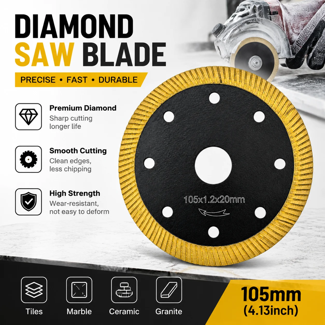 4 Zoll 105mm Ultra Dünnes Turbo-Diamantsägeblatt, 1,2mm Dünne Trennscheibe, für Keramikfliesen Marmor Steinplatten Winkelschleifer