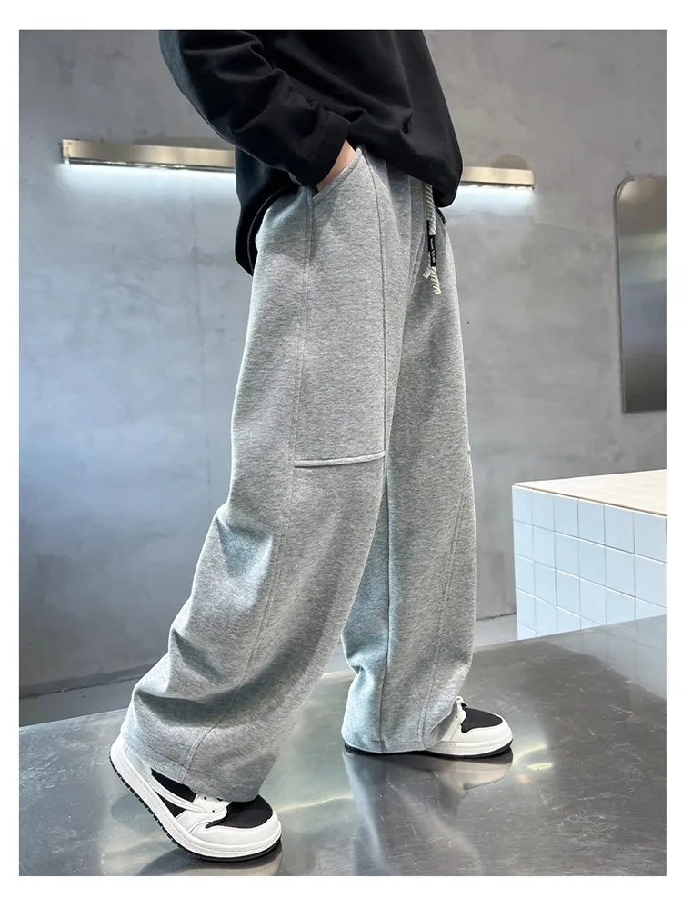 2026 Neue Frühlings-Freizeithose für Kinder, Schwarze Jogginghose mit Elastischem Bund und Geradem Bein für Jungen, Lockere Hose mit Taschen – Detail 12