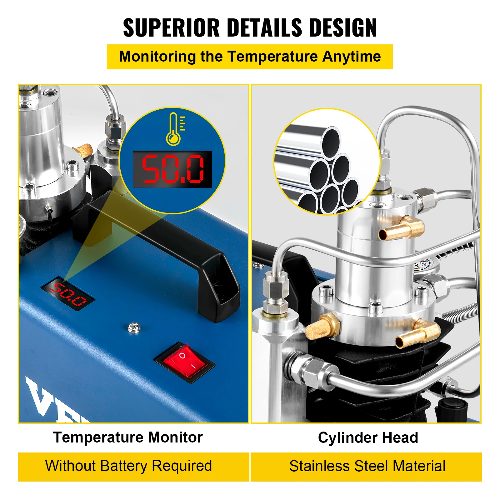 VEVOR 1800W High Pressure PCP Air Compressor Pump 4500PSI/30MPA/300BAR 220V Manual Stop for Paintball, Air Rifle, Diving Bottle