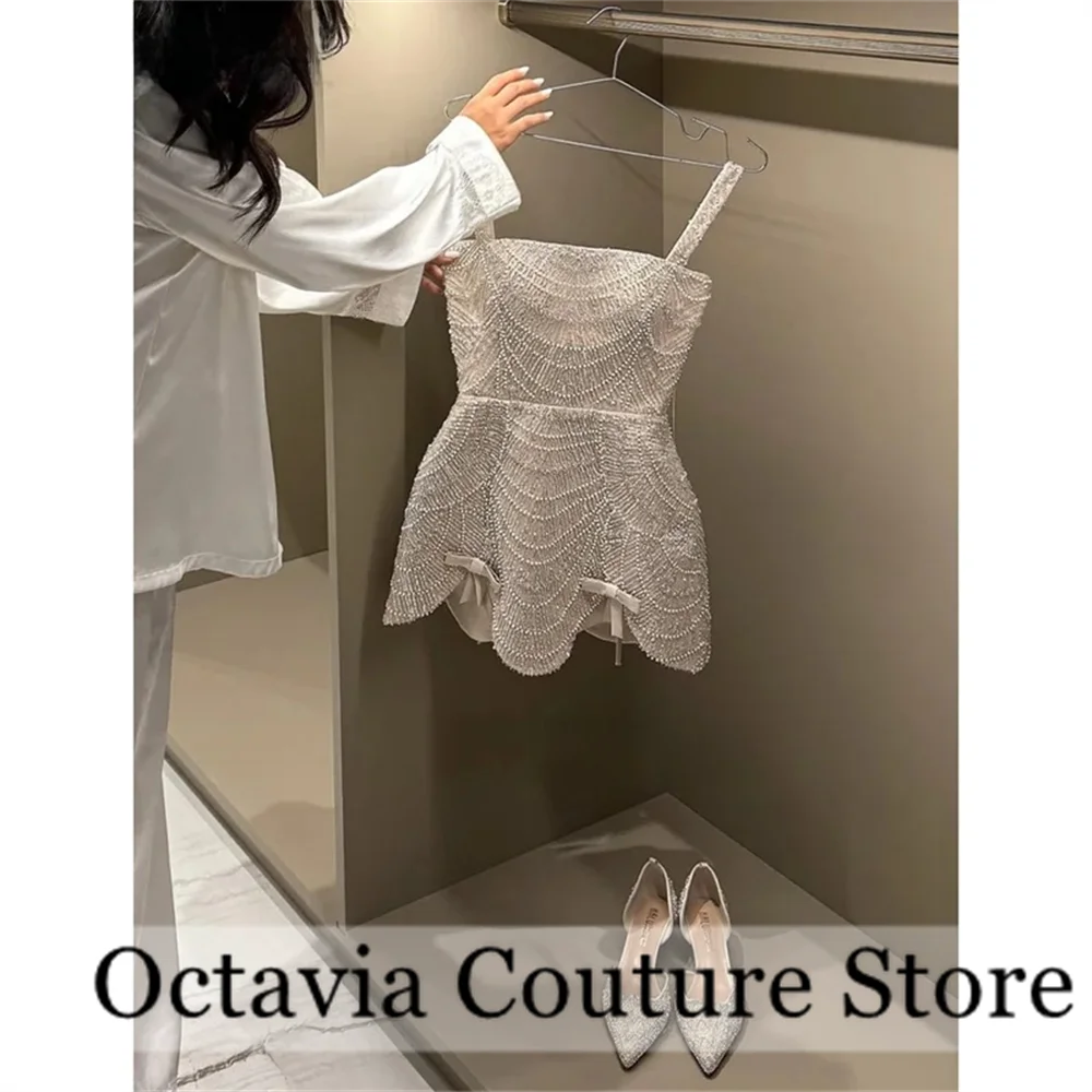

Customized Glitter Beading A-Line Sleeveless Wedding Dress Sexy Mini vestidos de noche Spaghetti Strap Formal Evening2025